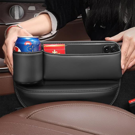 2 Pcs Leather Car Seat Gaps Organiser with Water Cup Holder